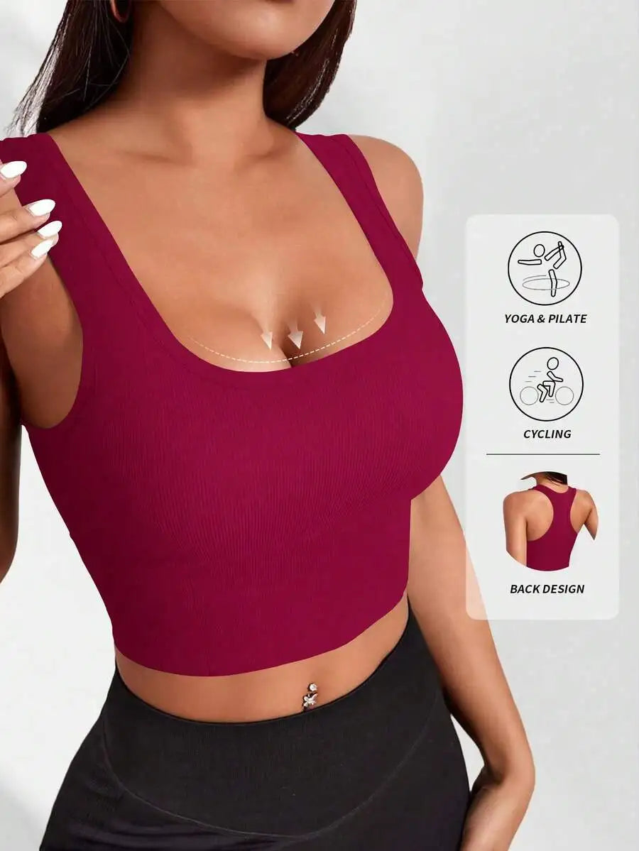 Ribbed Knit Wireless Sports Bra Breathable For Yoga Pilates Cycling