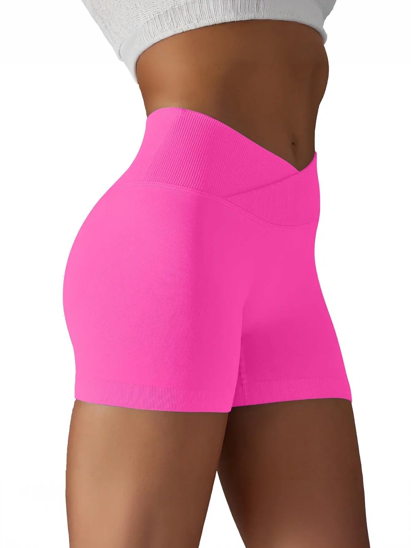 Women Cross Waist High Waisted Biker Shorts For Yoga Running