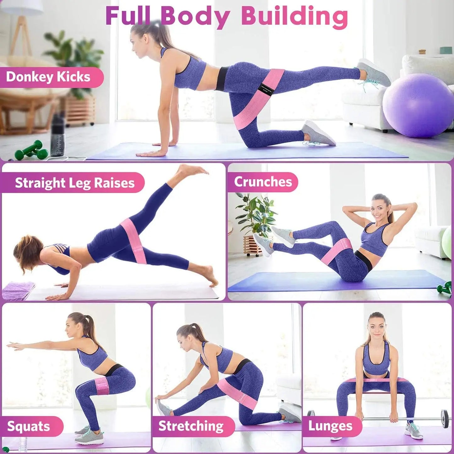 Resistance Bands Set For Workout And Pilates Yoga Home Gym