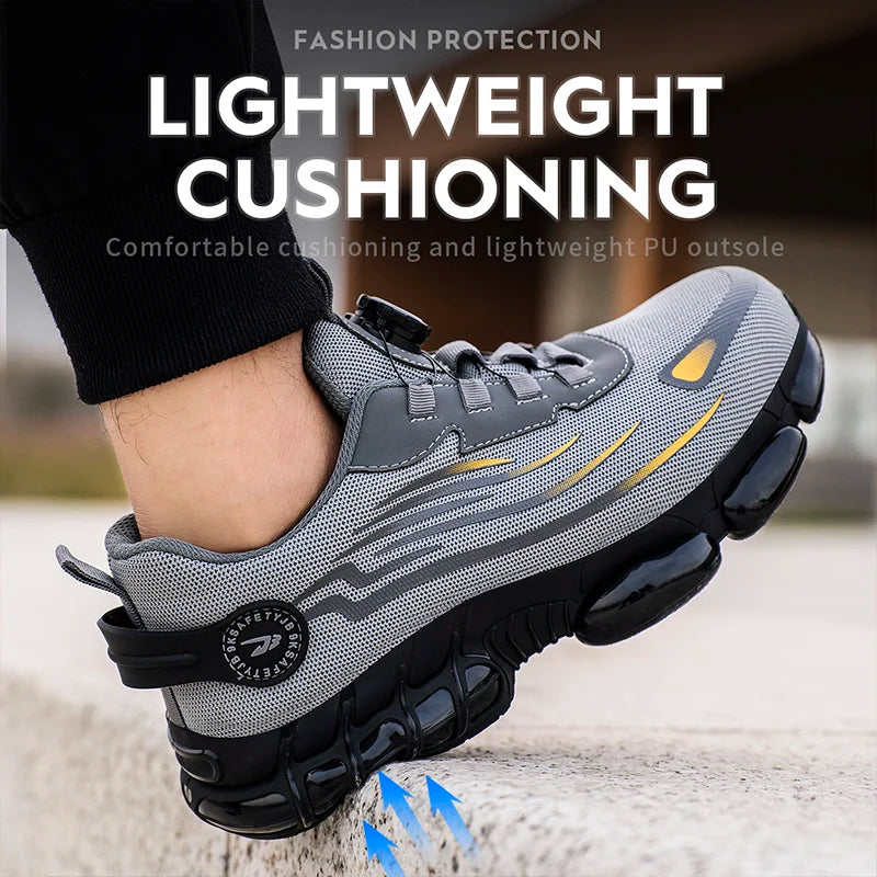 Breathable Lace-Free Safety Shoes for Men, Anti-Smash, Puncture-Resistant
