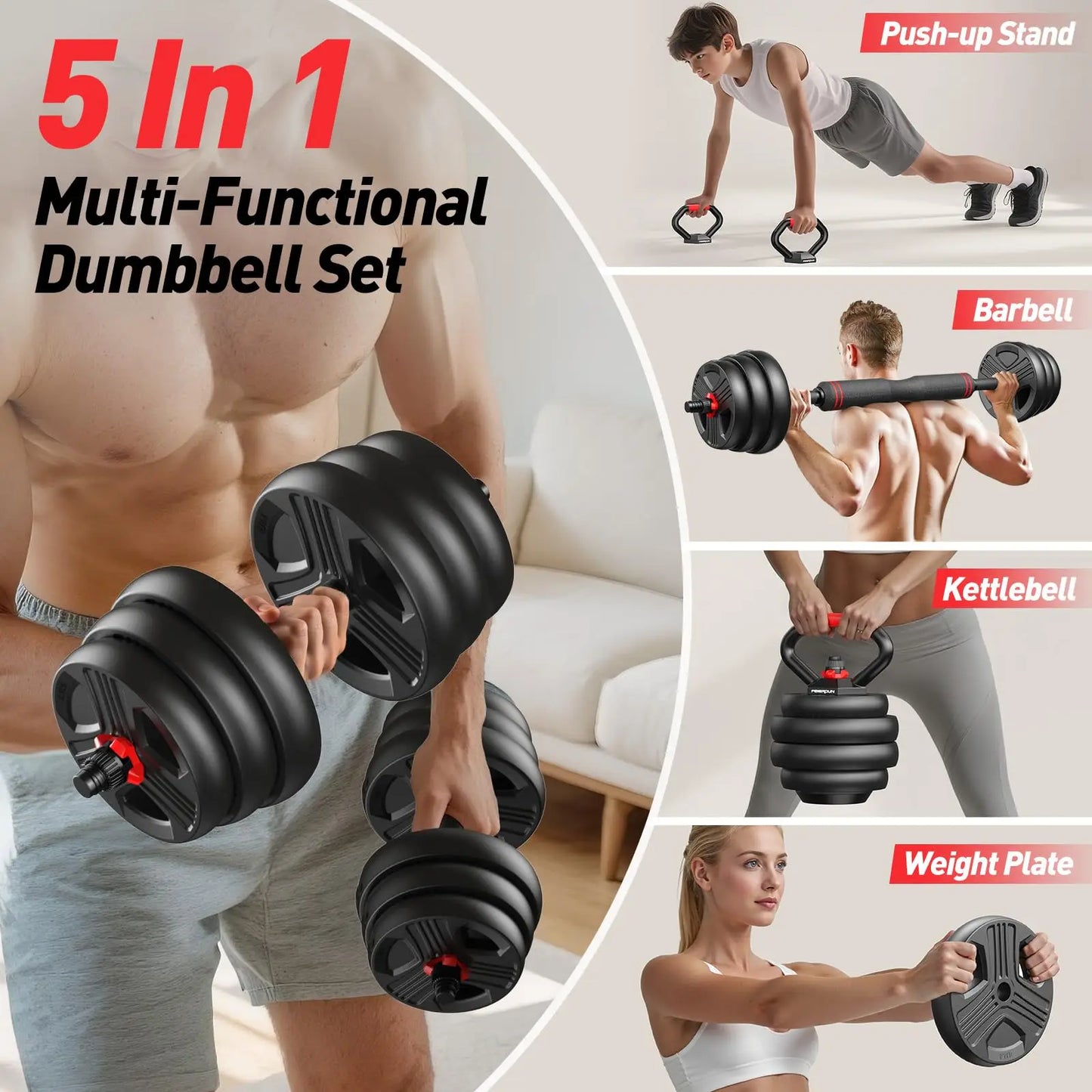 FED Fitness Five In One Adjustable Dumbbell Set For Strength