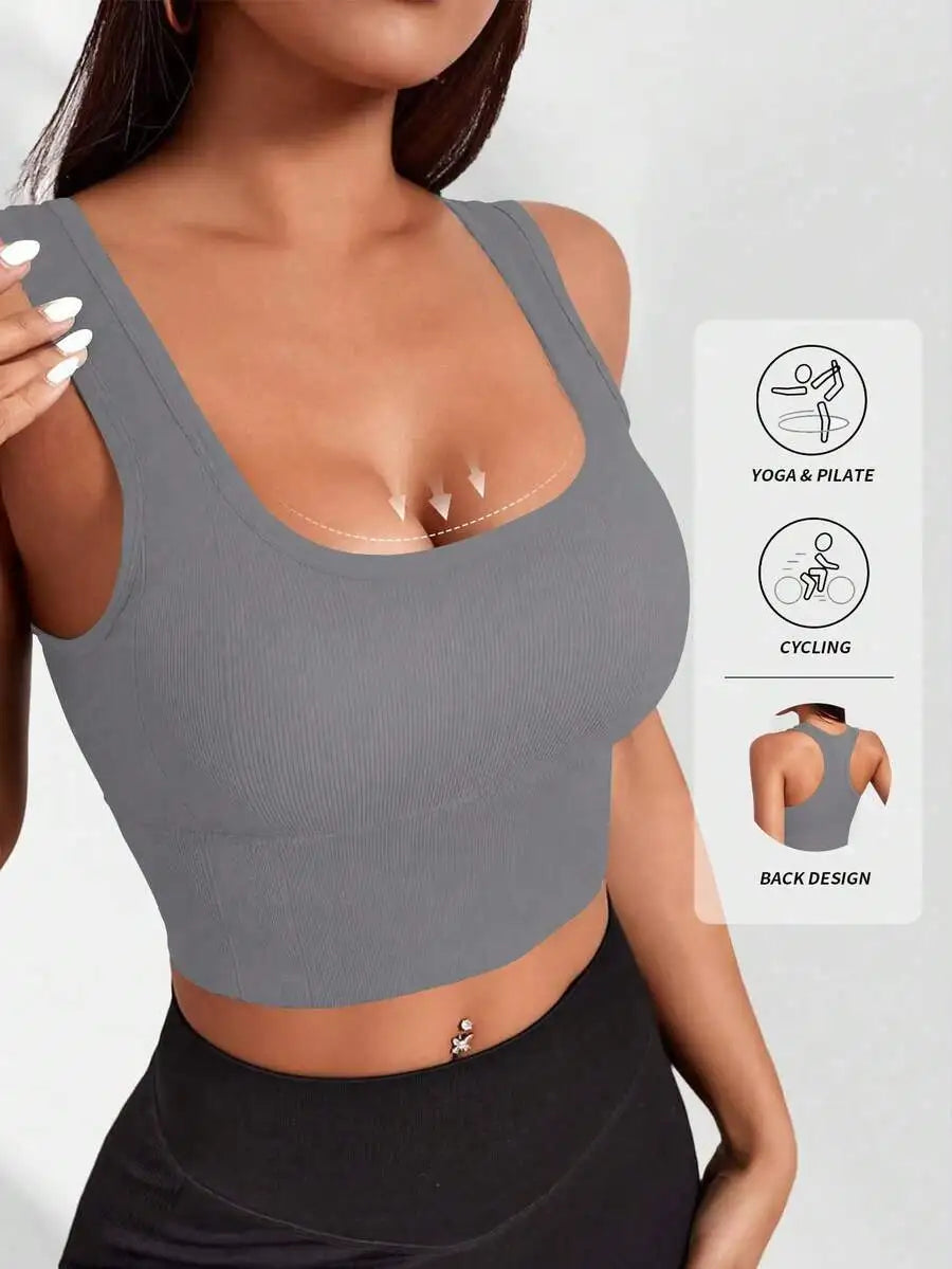 Ribbed Knit Wireless Sports Bra Breathable For Yoga Pilates Cycling
