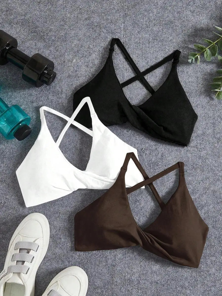 Seamless Yoga Sports Bra Set With Twist Front And Cross Back