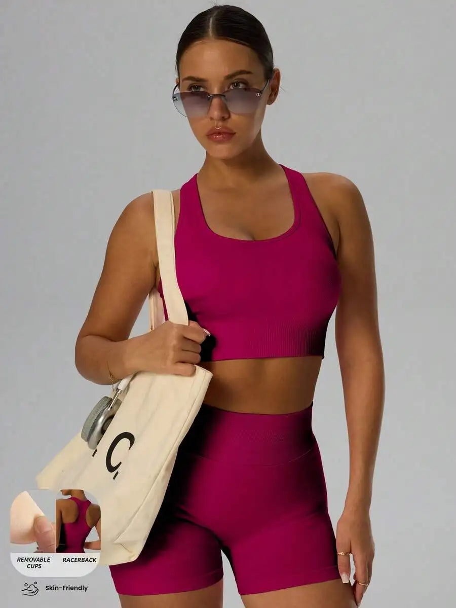 Ribbed Knit Wireless Sports Bra Breathable For Yoga Pilates Cycling