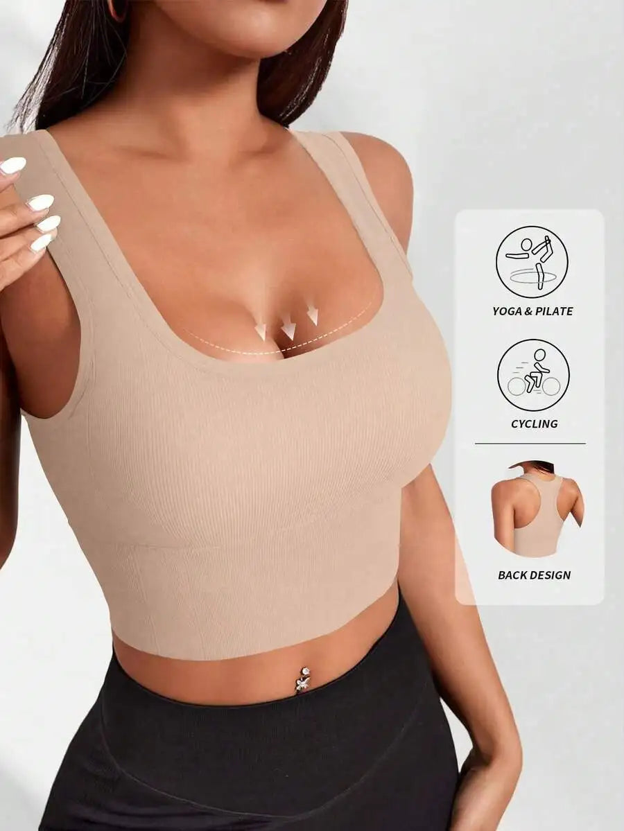 Ribbed Knit Wireless Sports Bra Breathable For Yoga Pilates Cycling