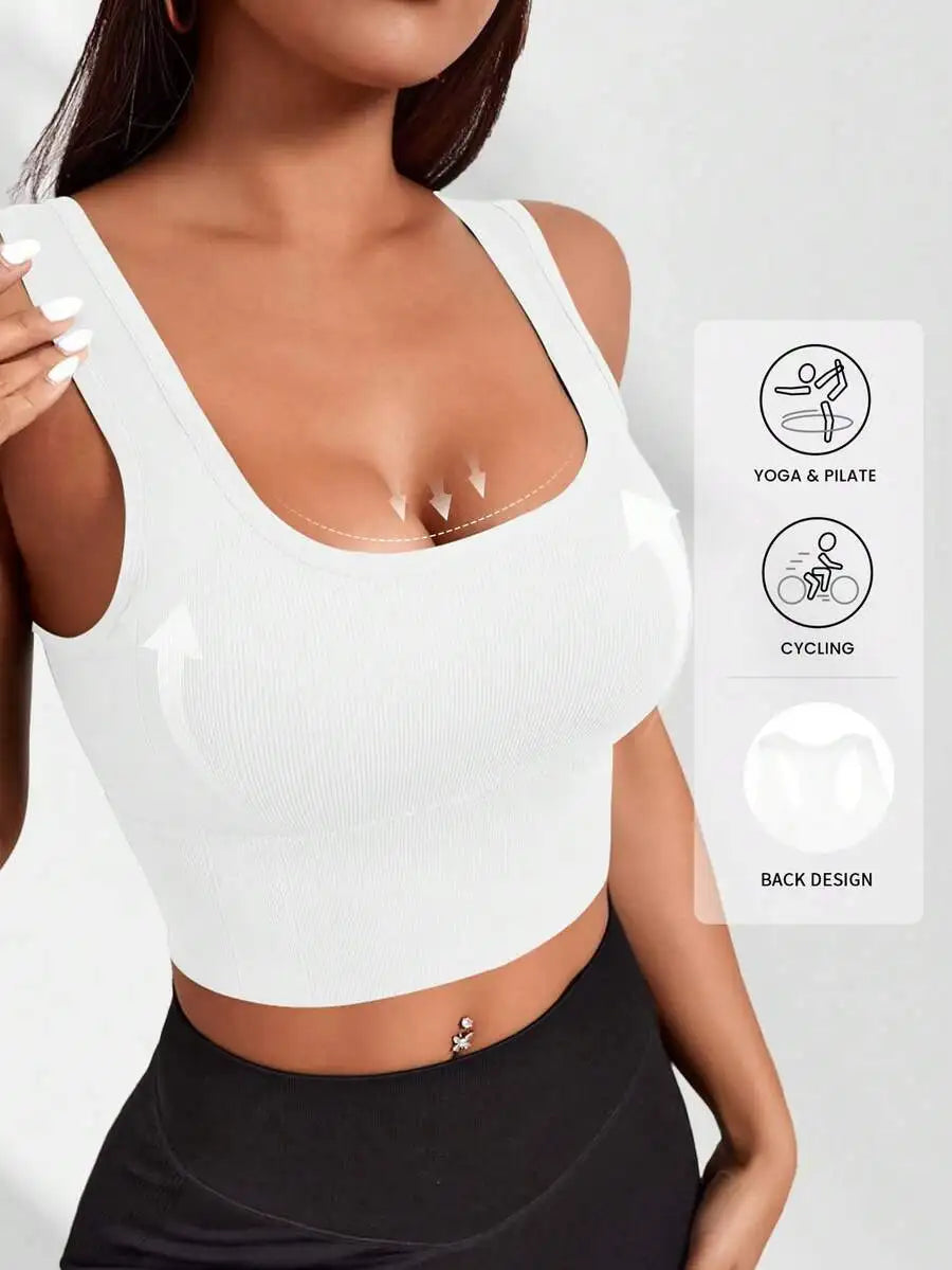 Ribbed Knit Wireless Sports Bra Breathable For Yoga Pilates Cycling