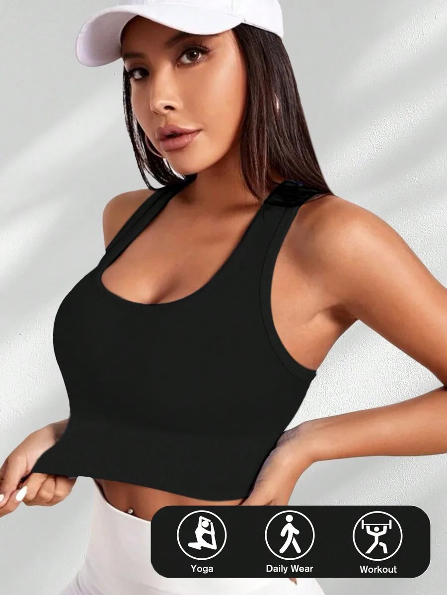Ribbed Knit Wireless Sports Bra Women Shockproof Yoga Pilates Cycling