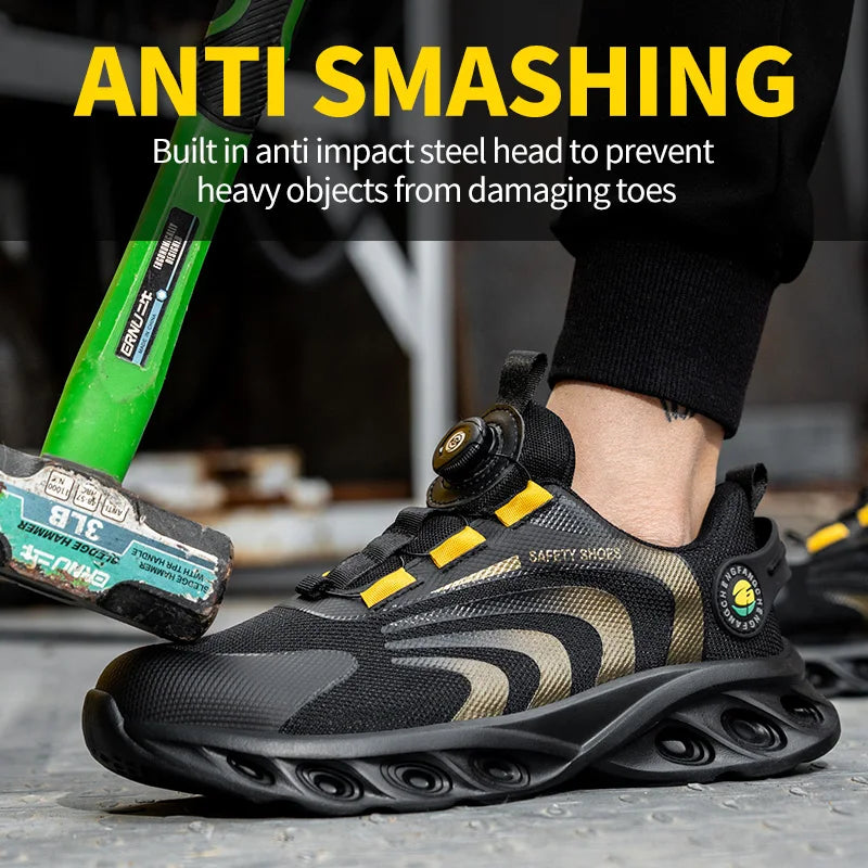 Breathable Lace Free Safety Shoes for Men with Puncture Protection