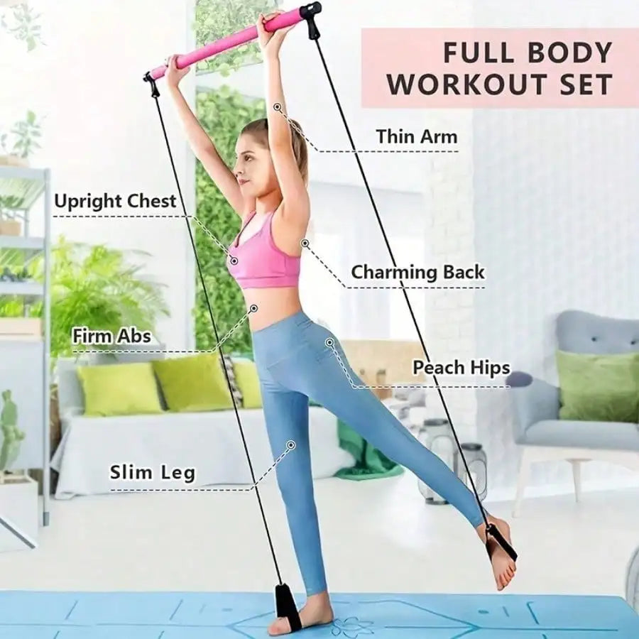 Pilates Bar Accessories Set With Resistance Bands For Home Gym Yoga