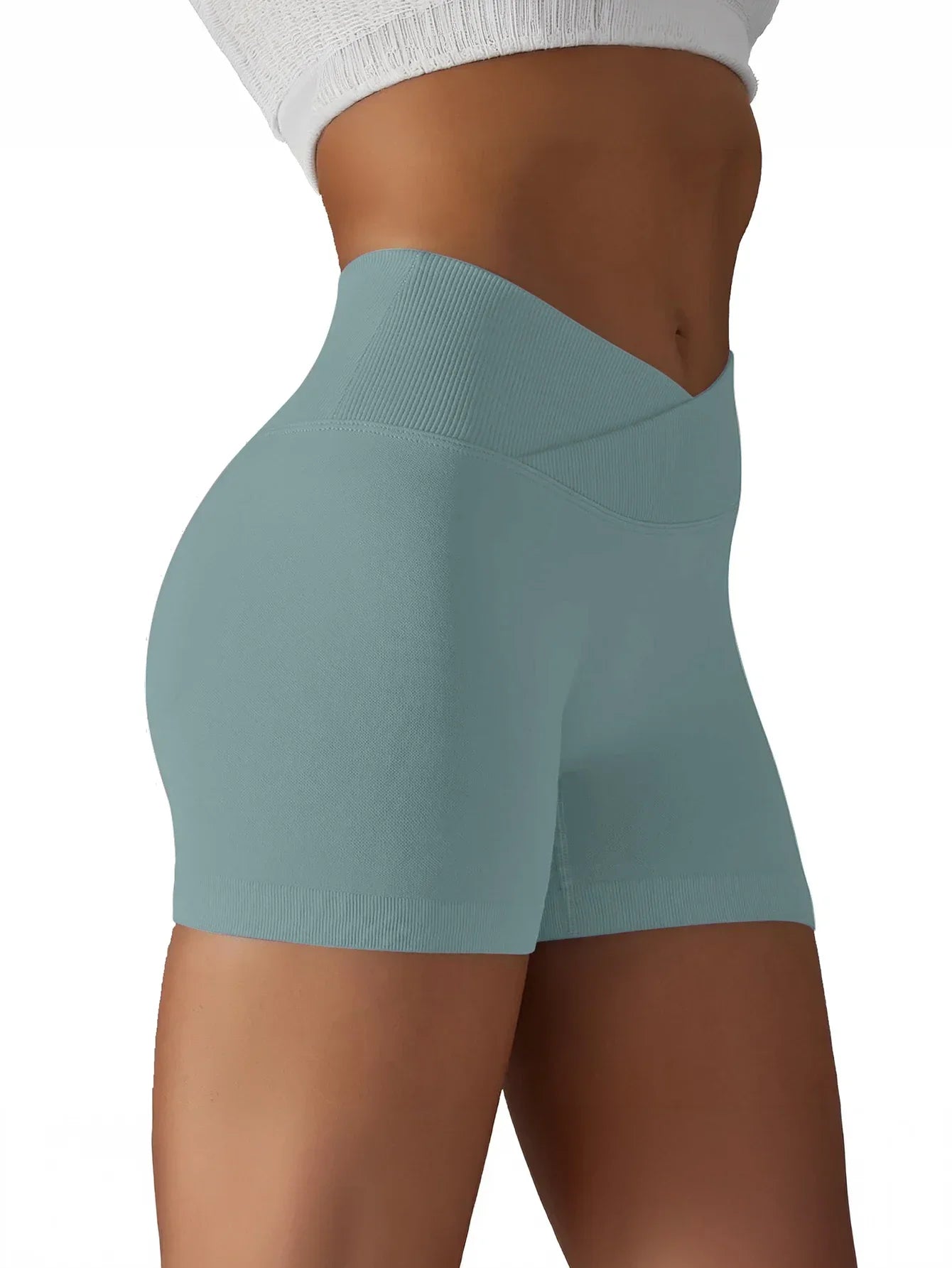 Women Cross Waist High Waisted Biker Shorts For Yoga Running