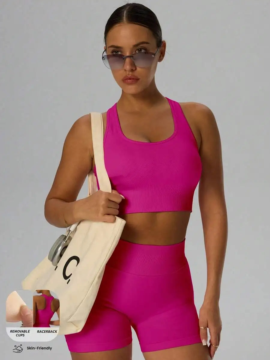 Ribbed Knit Wireless Sports Bra Breathable For Yoga Pilates Cycling