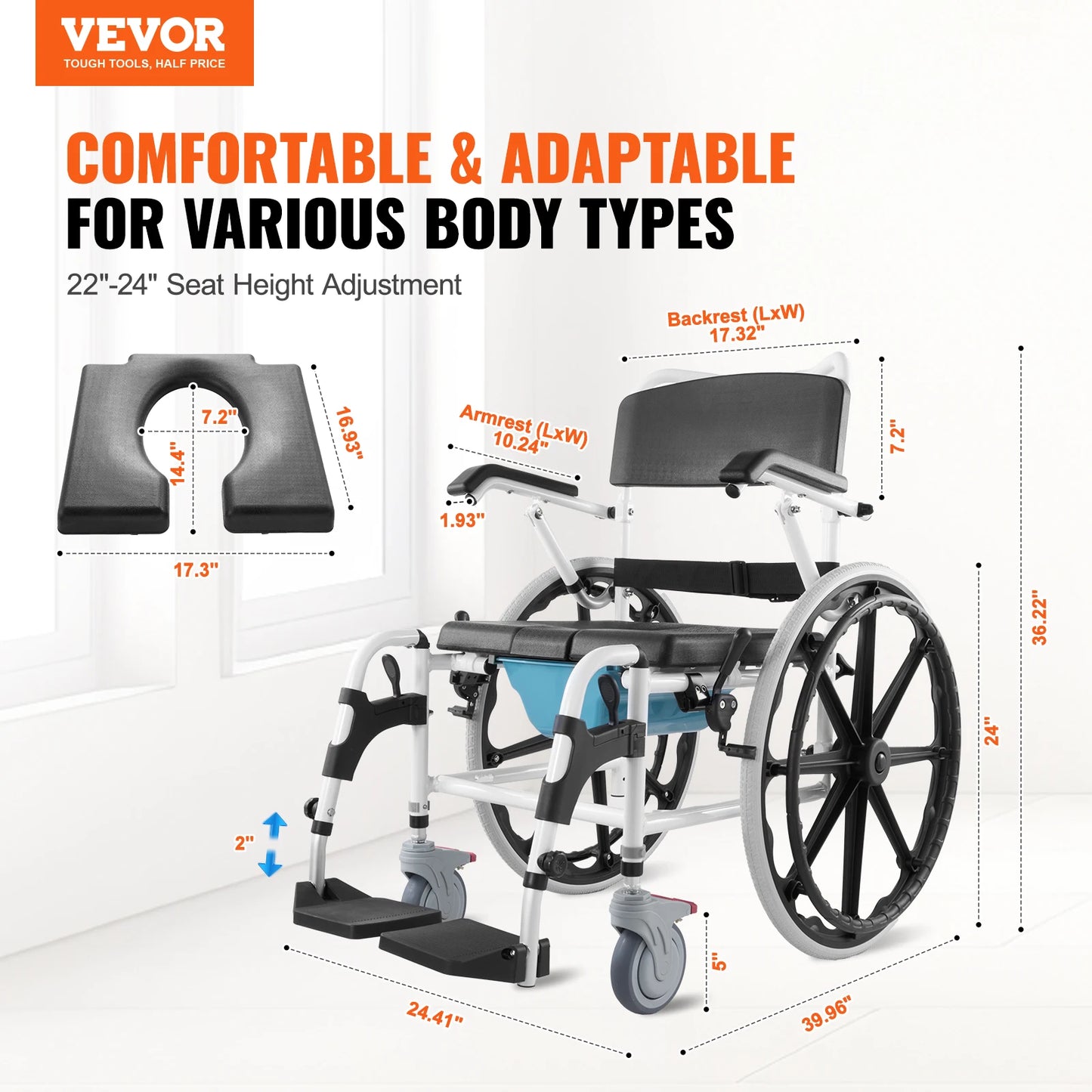 Shower Wheelchair For Inside Shower Rolling Chair 300 Lb Capacity