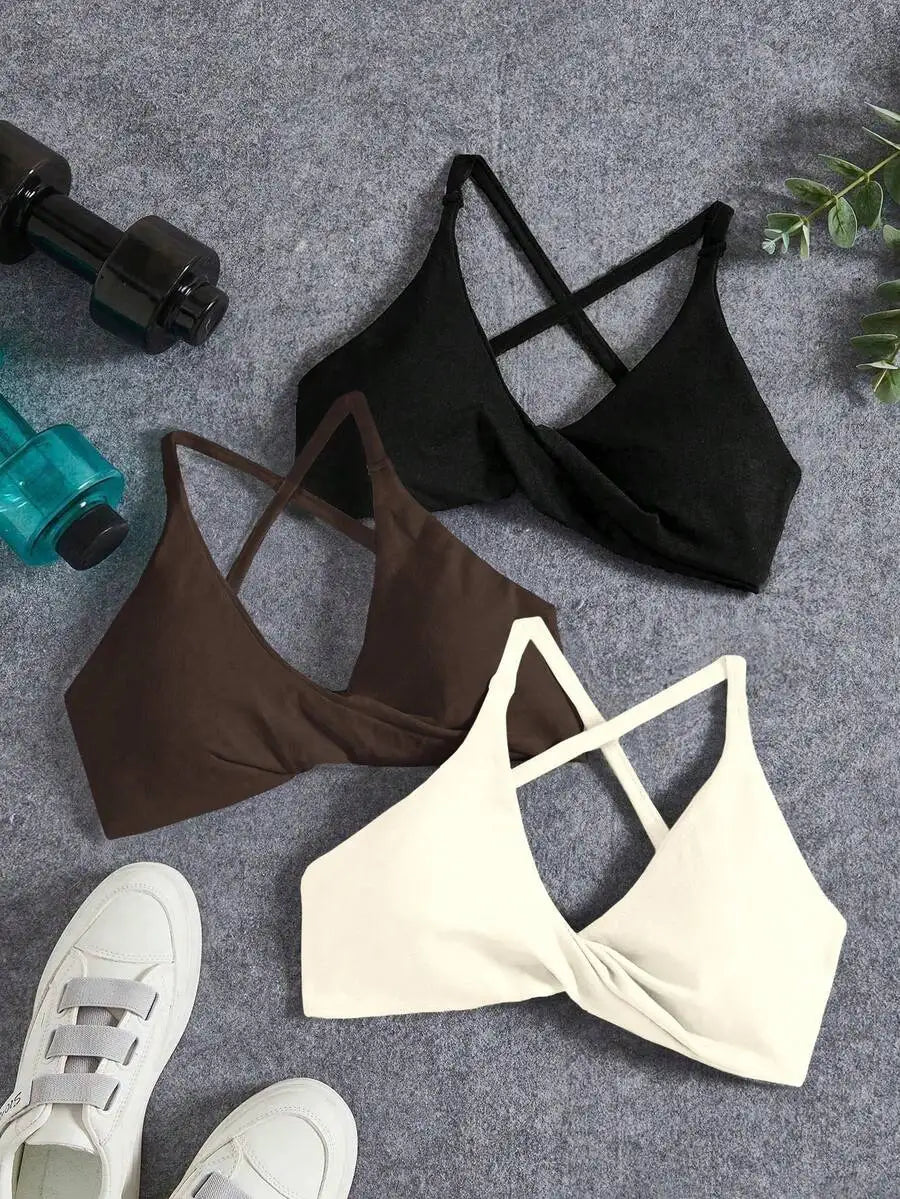 Seamless Yoga Sports Bra Set With Twist Front And Cross Back