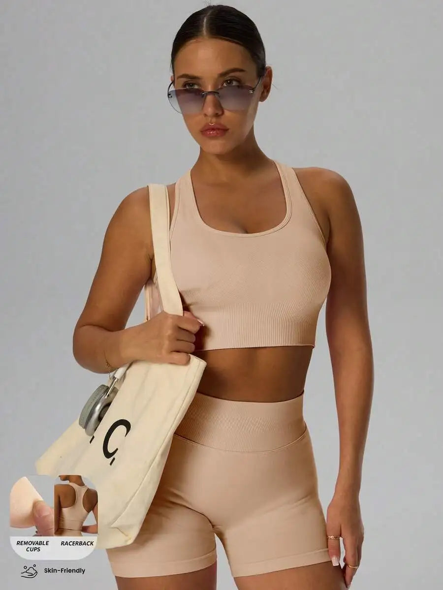 Ribbed Knit Wireless Sports Bra Breathable For Yoga Pilates Cycling