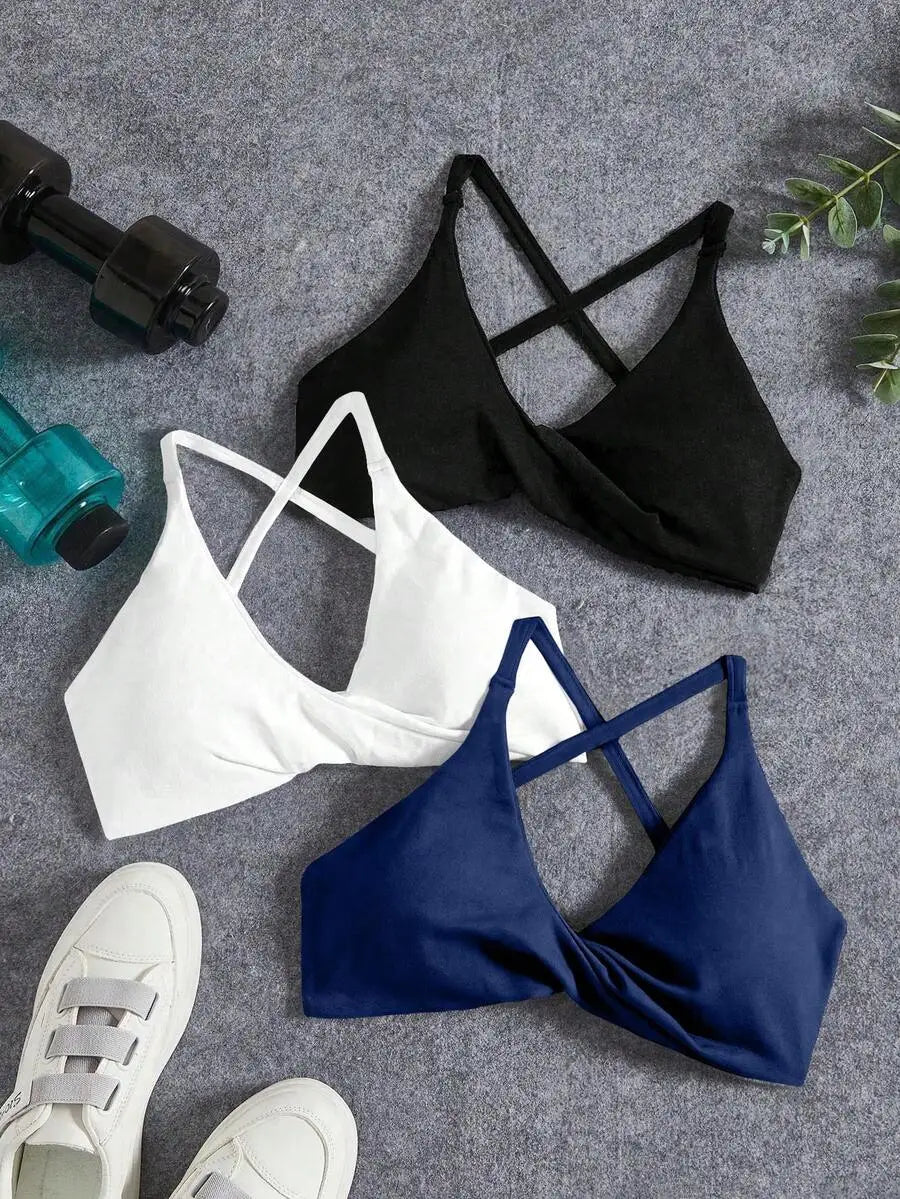 Seamless Yoga Sports Bra Set With Twist Front And Cross Back