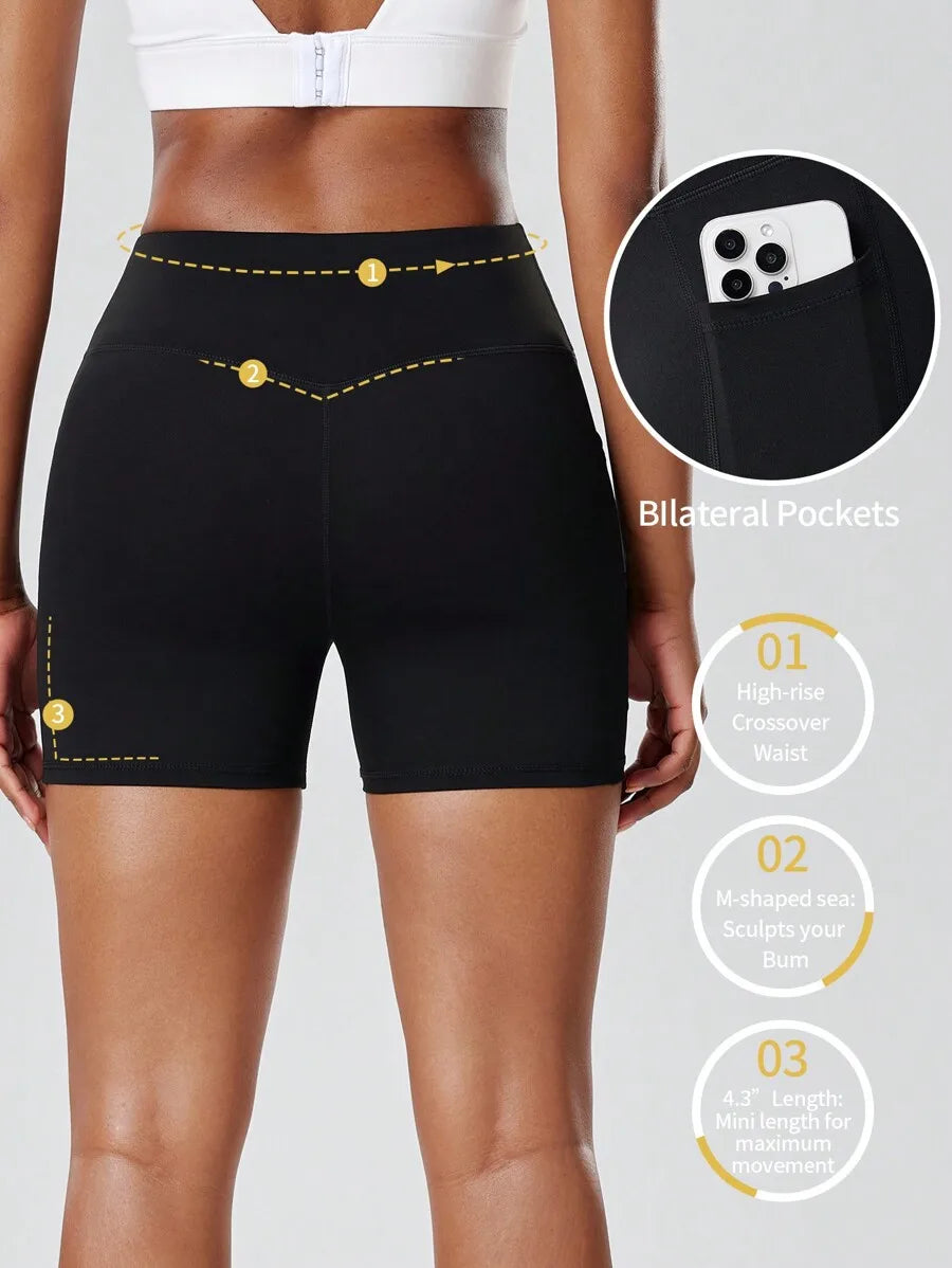 Women's High Waist Yoga Shorts With Pockets For Running And Cycling Workout