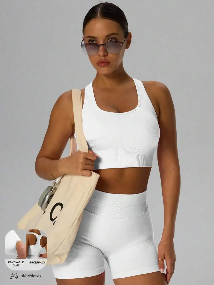 Ribbed Knit Wireless Sports Bra Breathable For Yoga Pilates Cycling