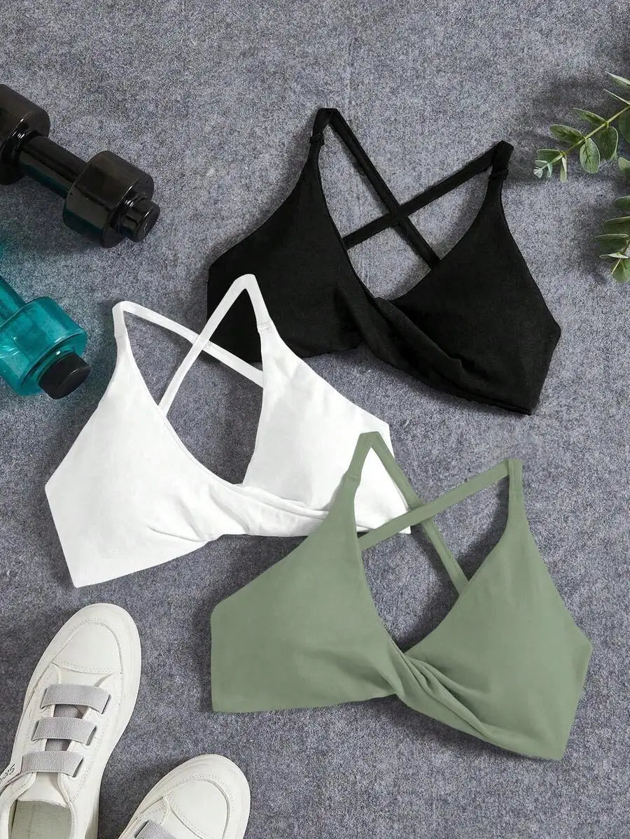 Seamless Yoga Sports Bra Set With Twist Front And Cross Back