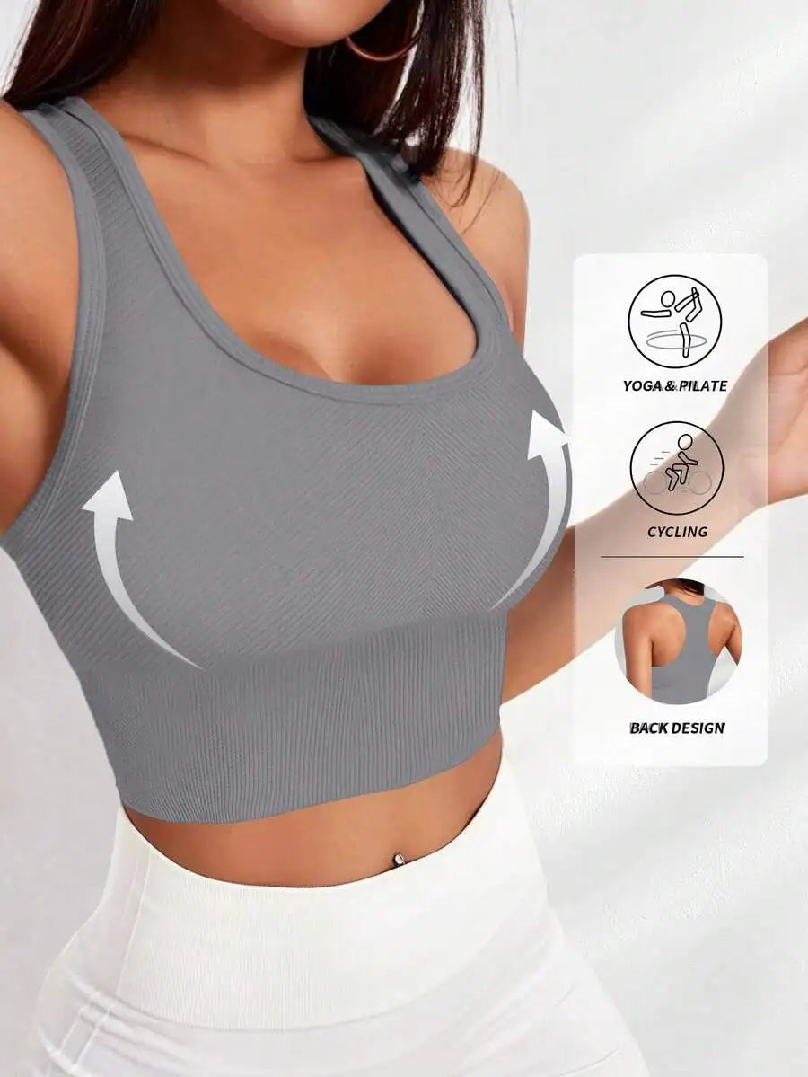 Ribbed Knit Wireless Sports Bra Breathable For Yoga Pilates Cycling
