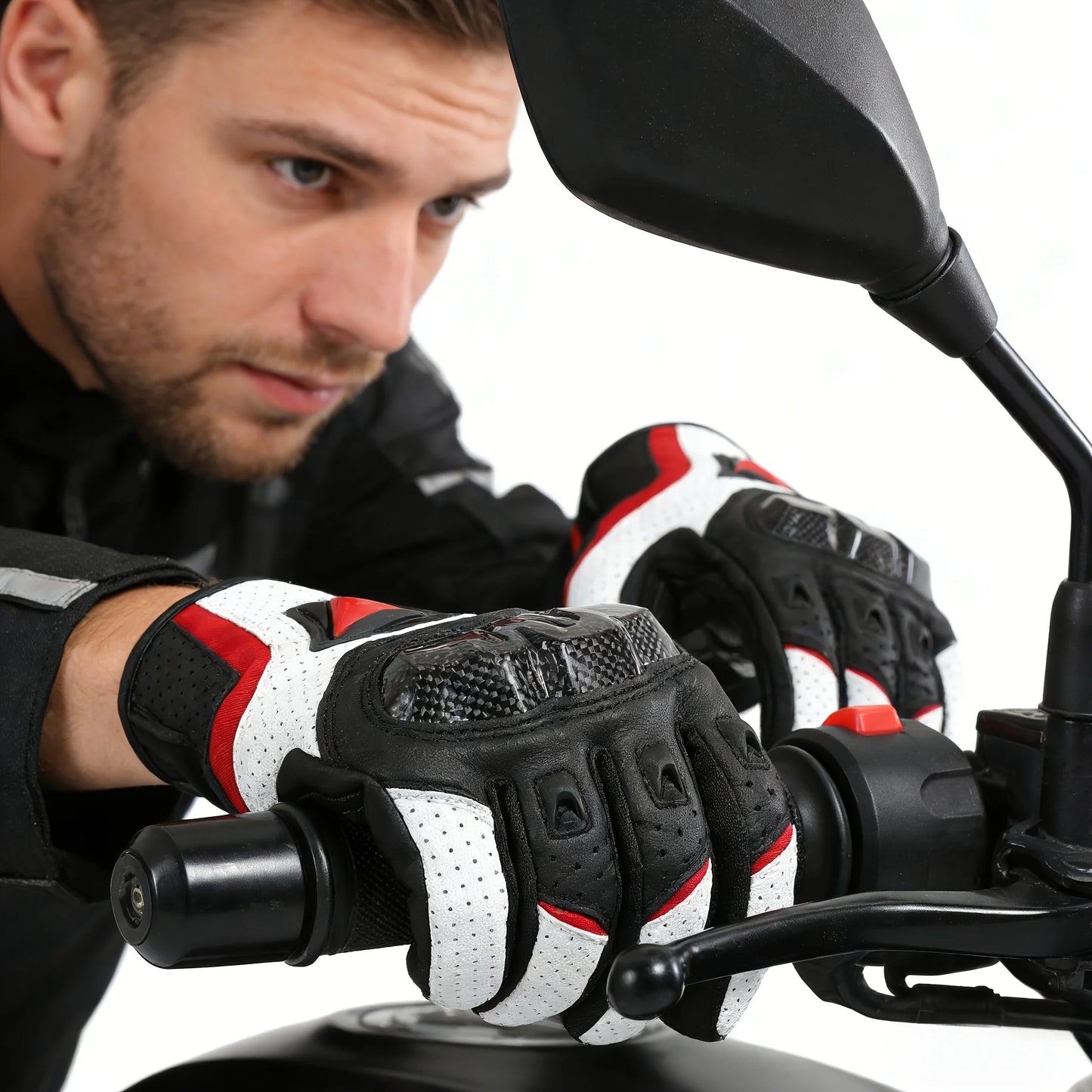 Men Motorcycle Riding Gloves Carbon Fiber Protective Gear For Summer