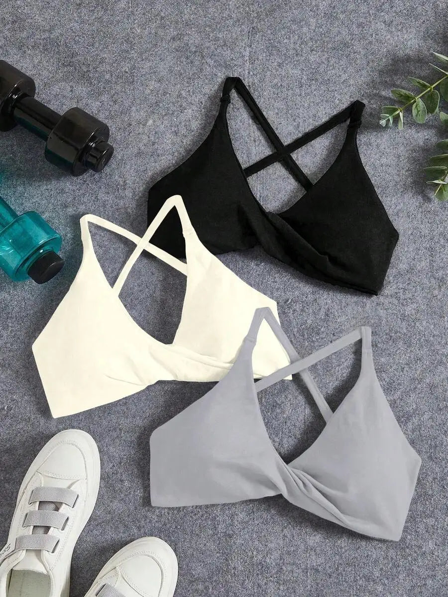 Seamless Yoga Sports Bra Set With Twist Front And Cross Back