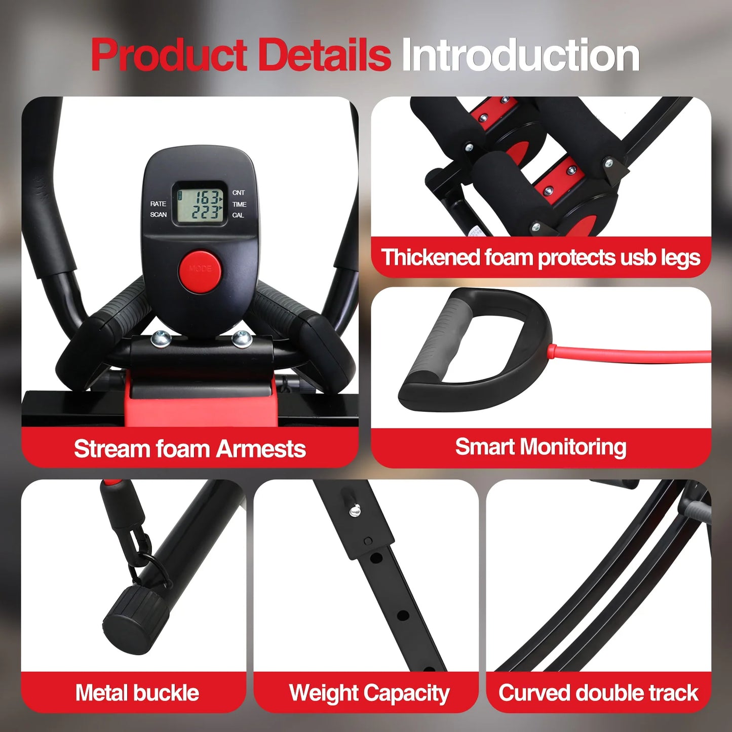 Foldable Ab Workout Machine With Resistance Bands And LCD Display