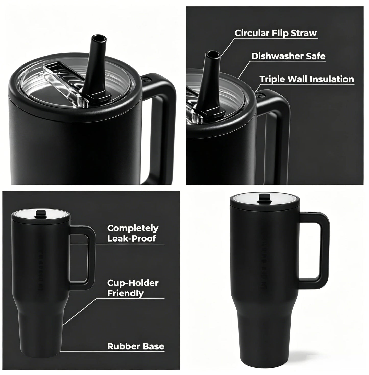 Insulated Stainless Steel Water Bottle Traveler Flip Straw Tumbler With Handle