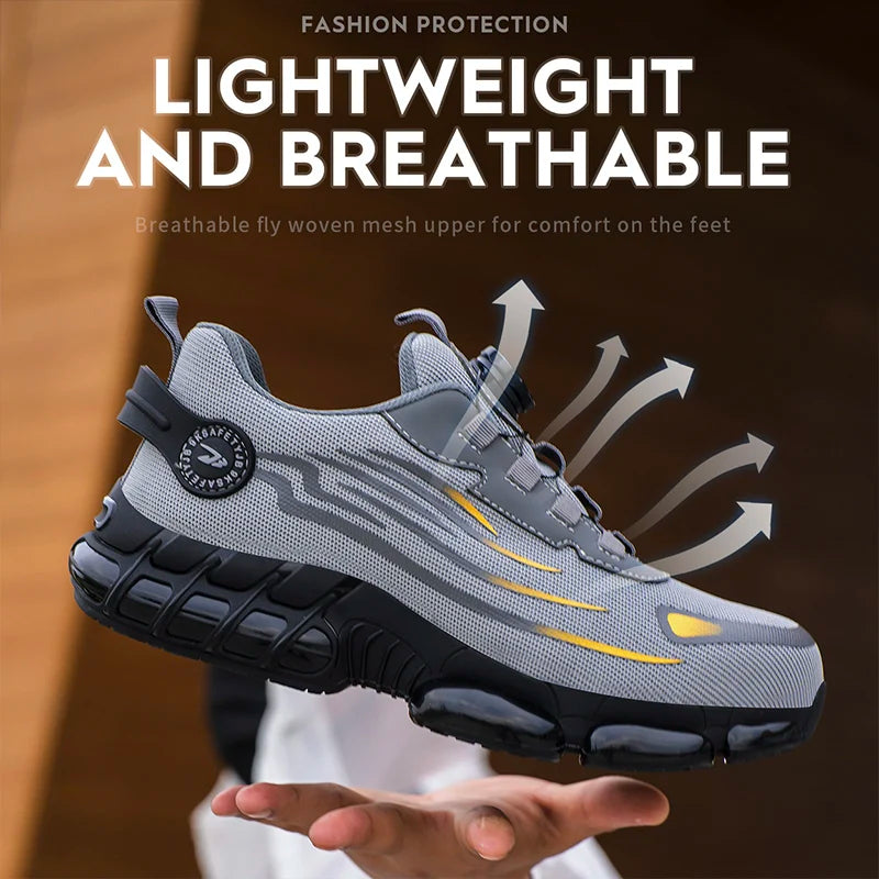 Breathable Lace-Free Safety Shoes for Men, Anti-Smash, Puncture-Resistant