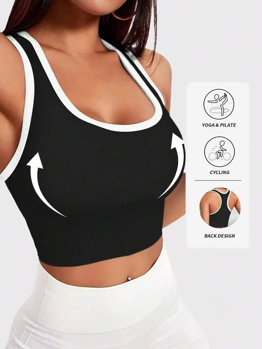 Ribbed Knit Wireless Sports Bra Breathable For Yoga Pilates Cycling