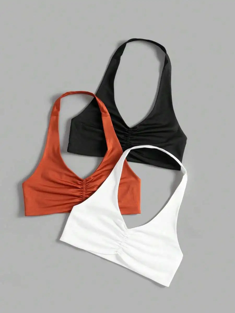 Ruched Halter Sports Bra And Fitness Cami Set For Yoga