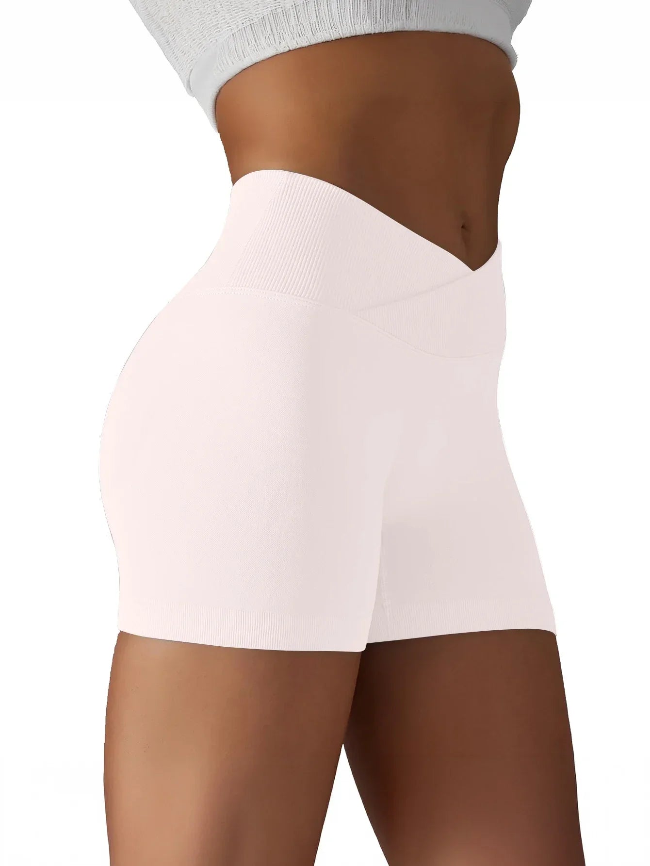 Women Cross Waist High Waisted Biker Shorts For Yoga Running