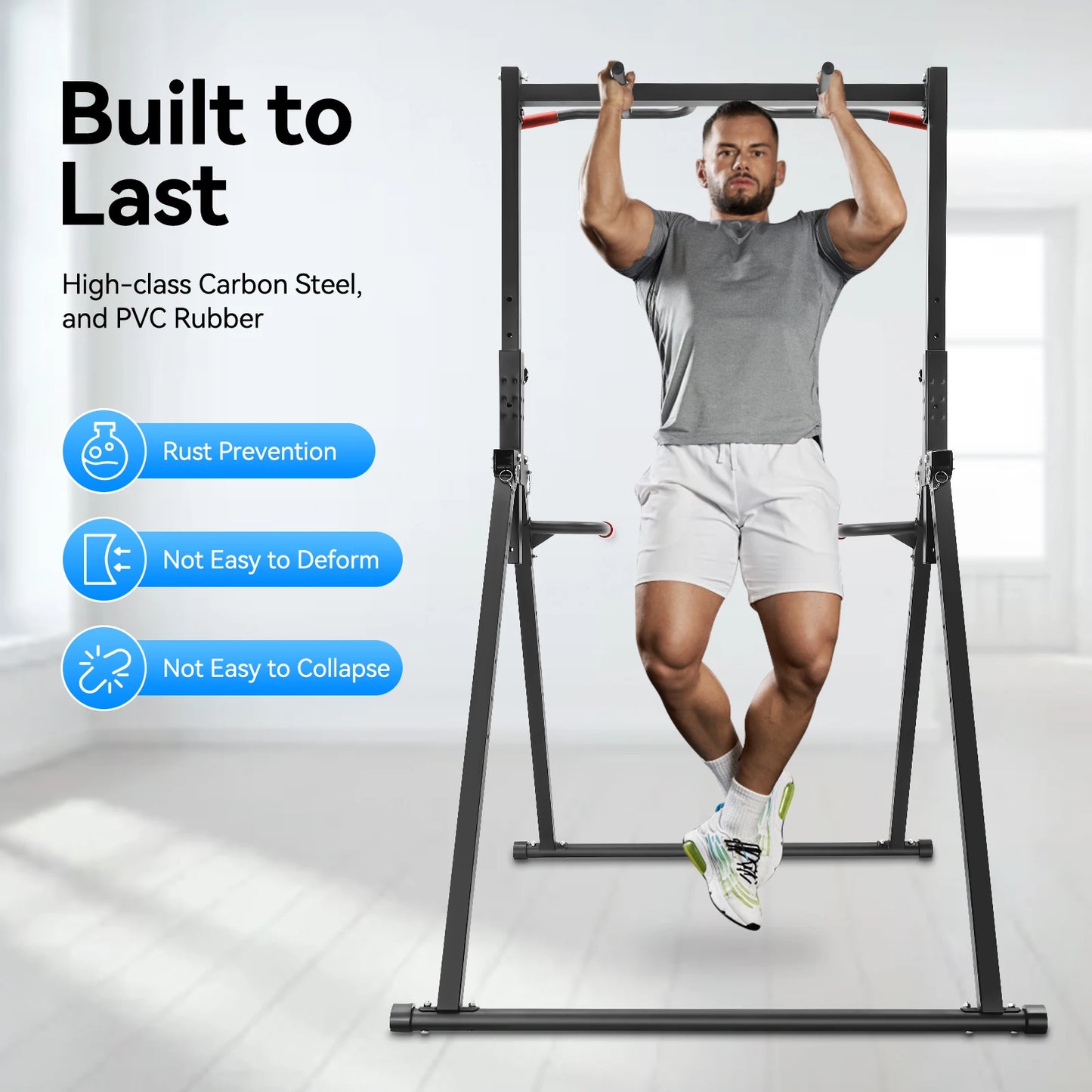 Power Tower Pull Up Bar Dip Station With Height Adjustable Free Standing