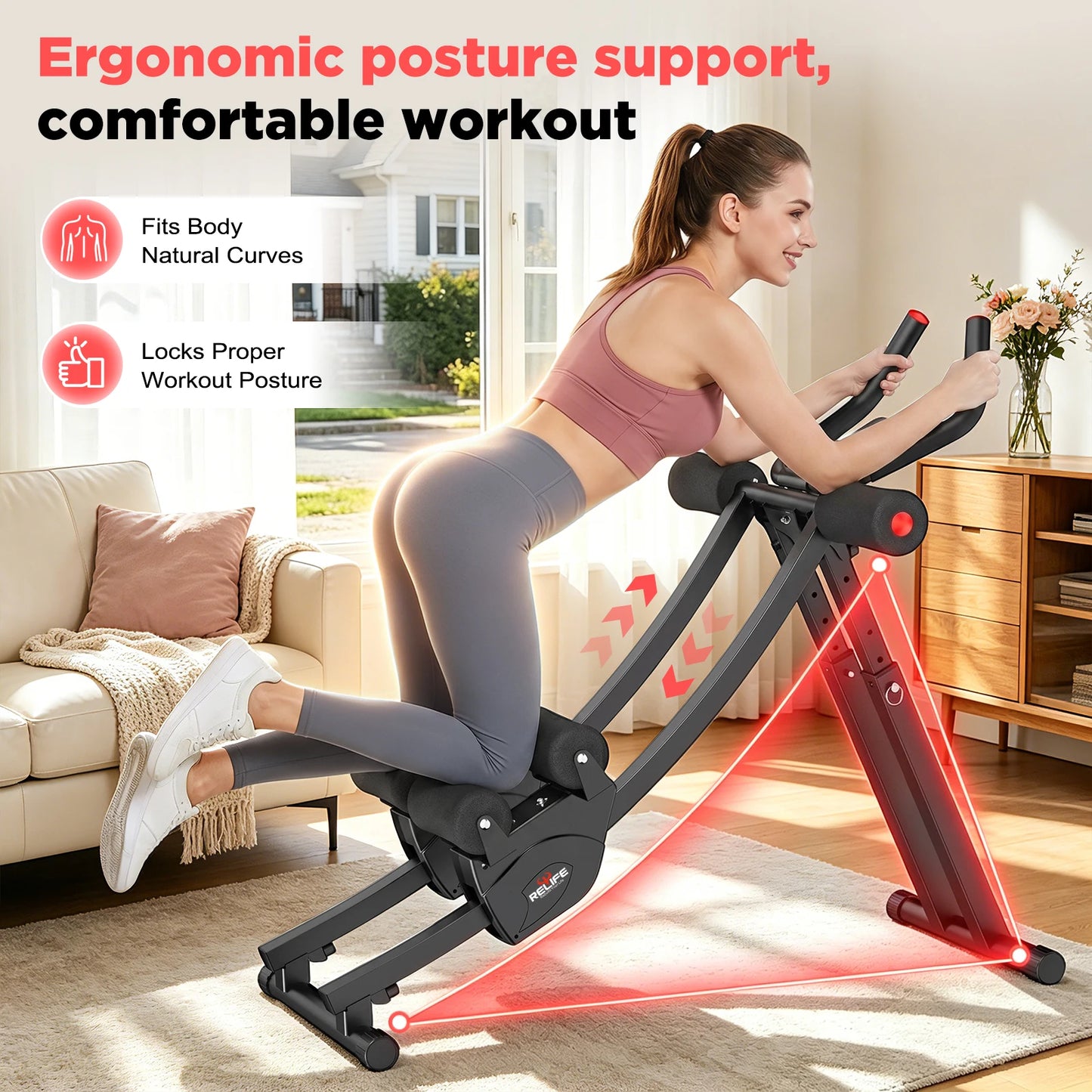 Dual Track Ab Machine Foldable Core Trainer With LCD Display 440 Lbs Capacity