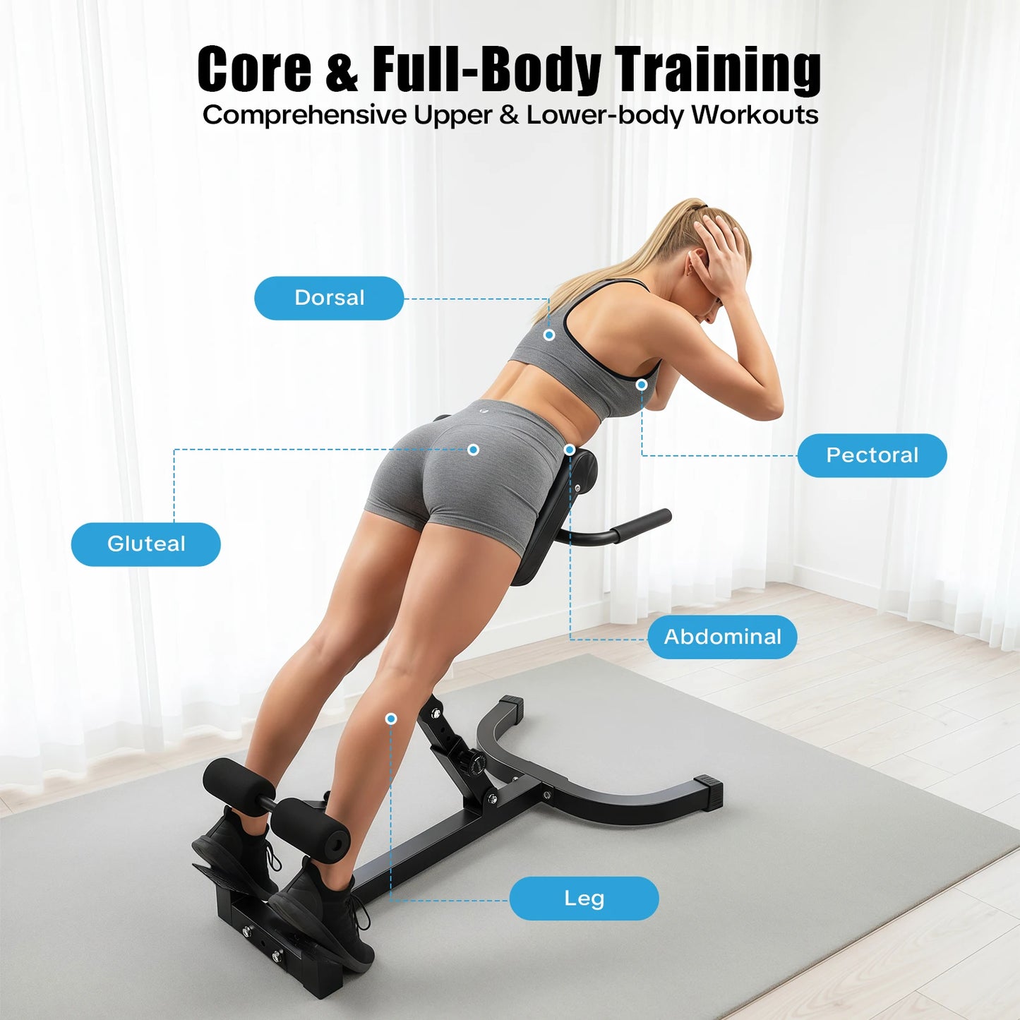 Back Extension Roman Chair Steel Frame Foldable Hyperextension Bench