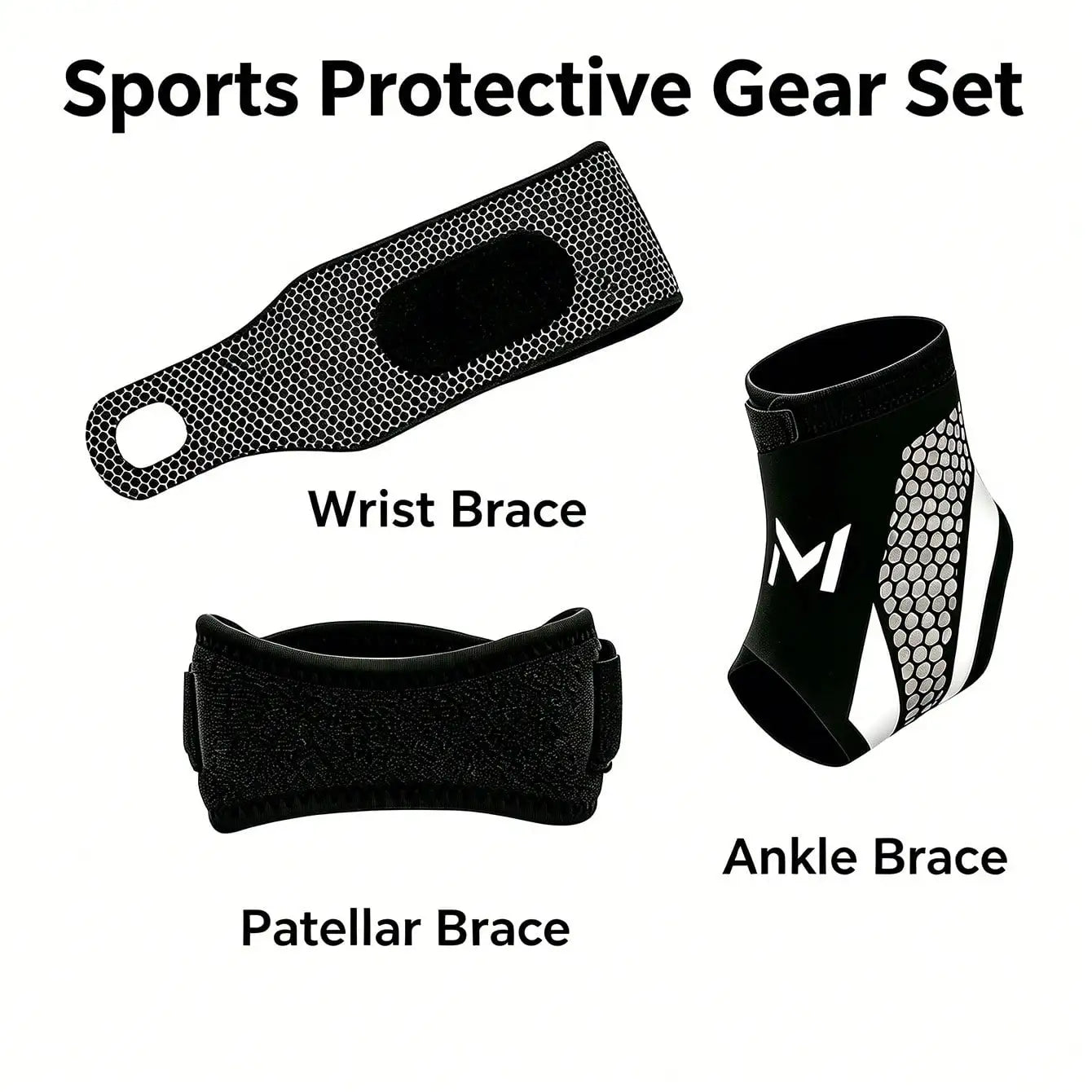 Sports Protective Gear Set Wristbands Knee Braces Ankle Supports