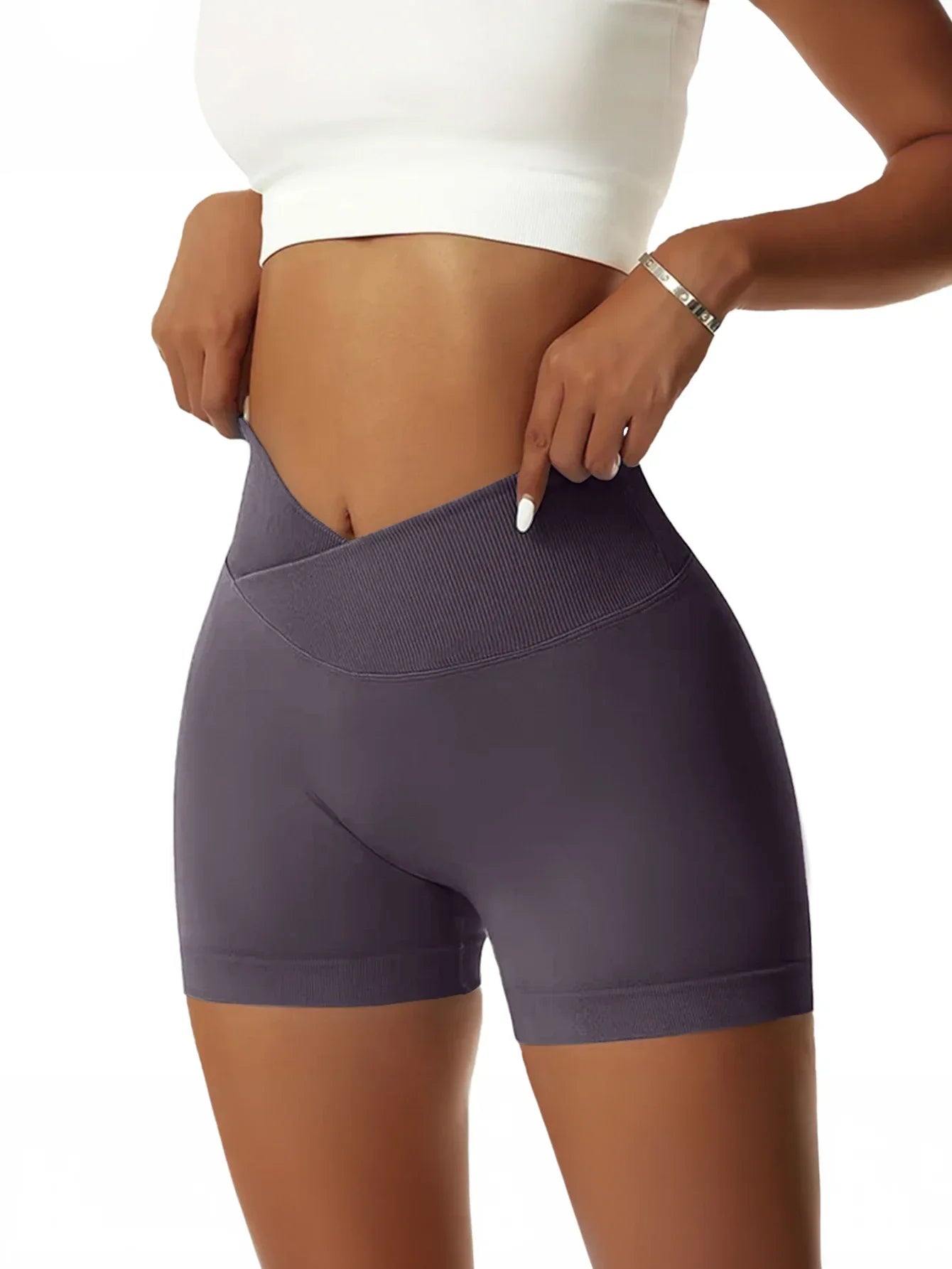 Women Cross Waist High Waisted Biker Shorts For Yoga Running