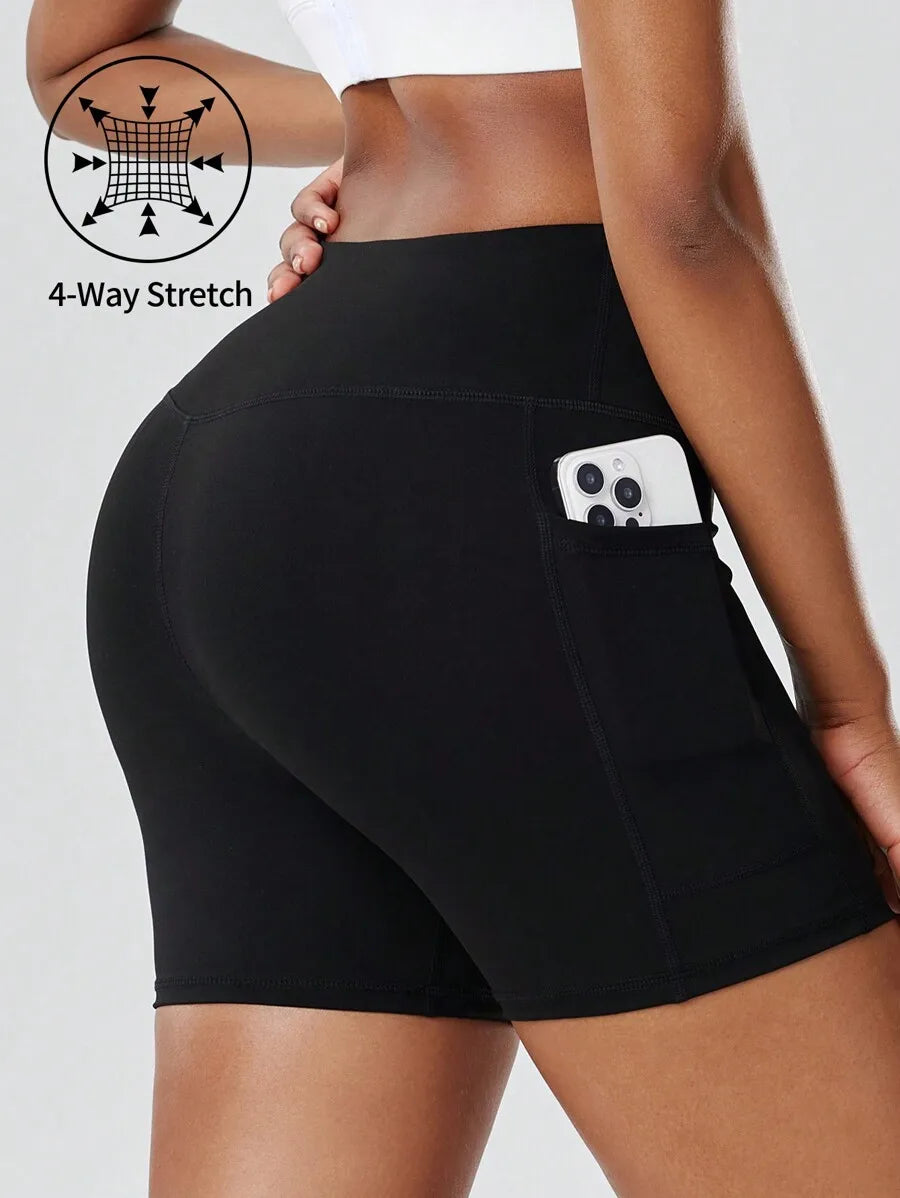 Women's High Waist Yoga Shorts With Pockets For Running