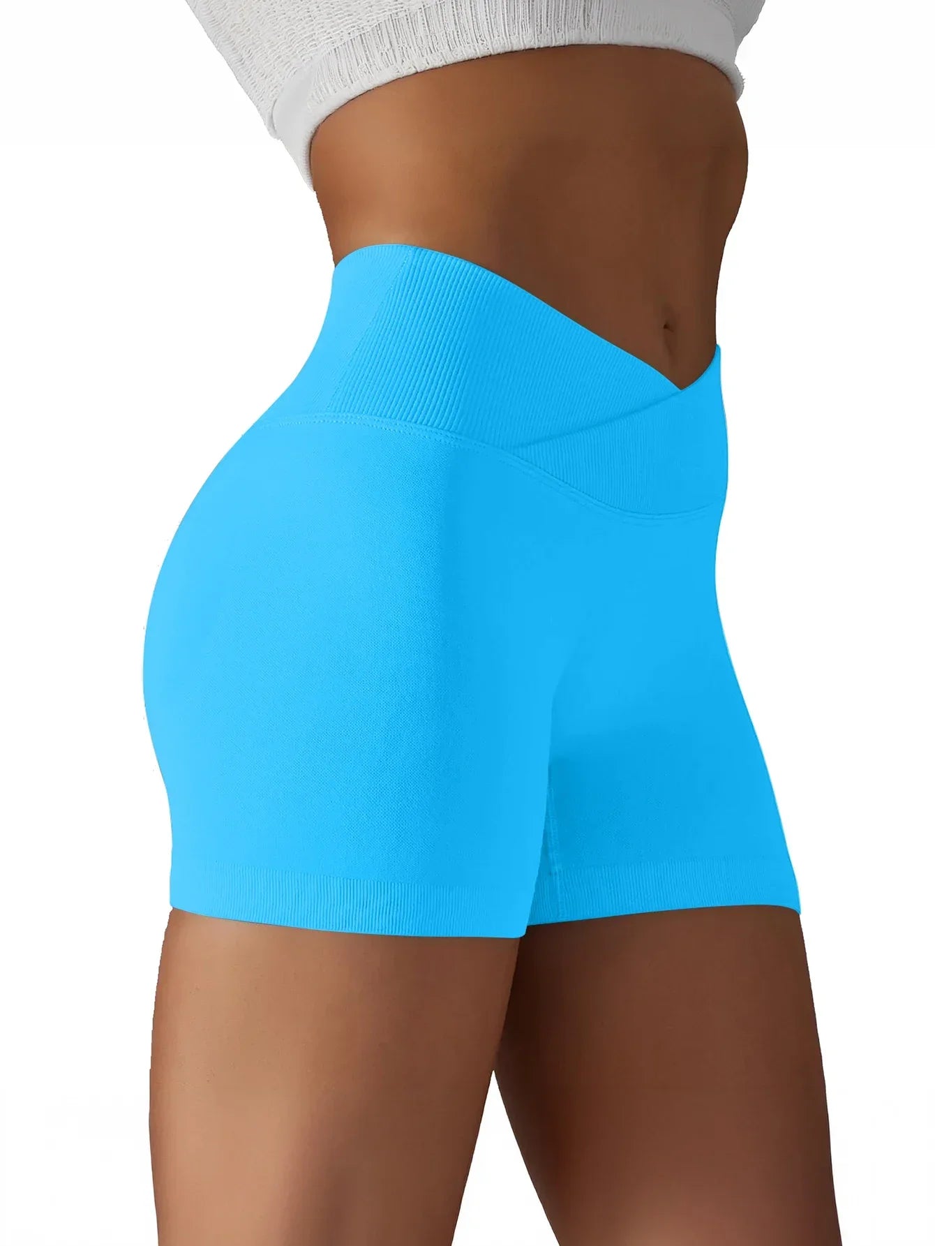 Women Cross Waist High Waisted Biker Shorts For Yoga Running