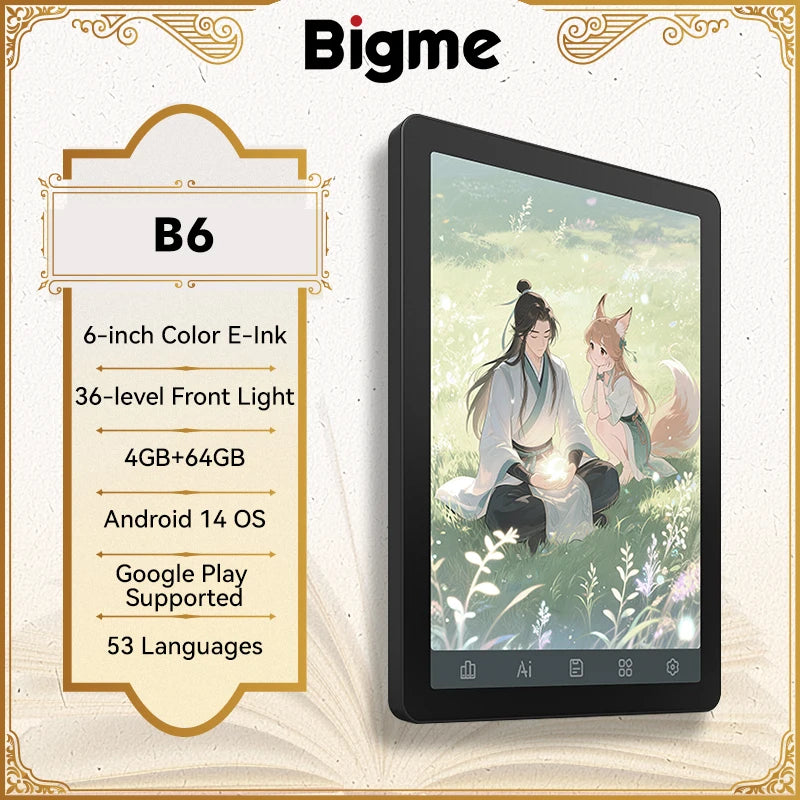 BIGME B6 Ebook Reader With Android 14 OS Front Light