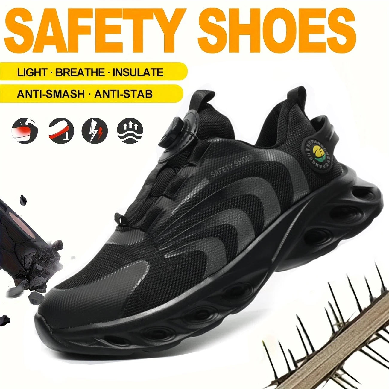 Breathable Lace Free Safety Shoes for Men with Puncture Protection