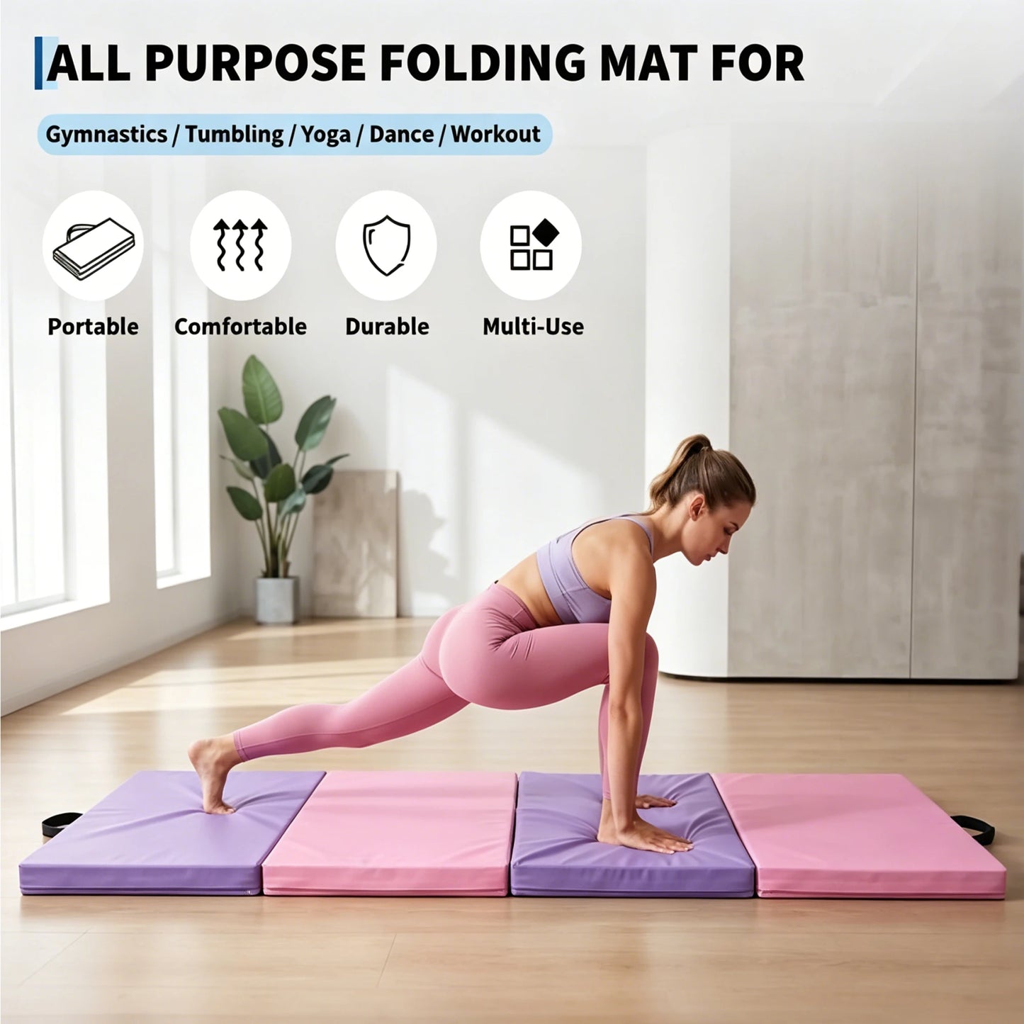 HiMISS Folding Gymnastics Mat For Home Gym Yoga Pilates Tumbling