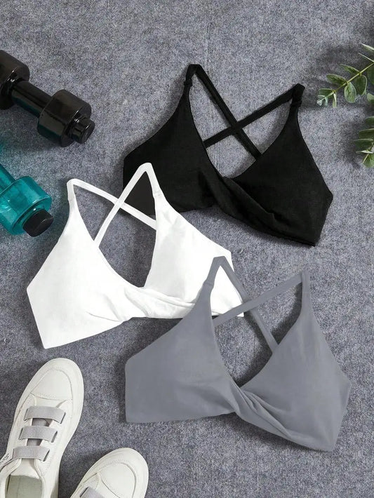 Seamless Yoga Sports Bra Set With Twist Front And Cross Back