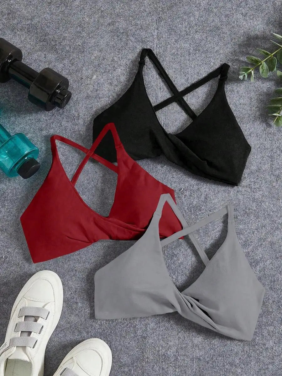 Seamless Yoga Sports Bra Set With Twist Front And Cross Back