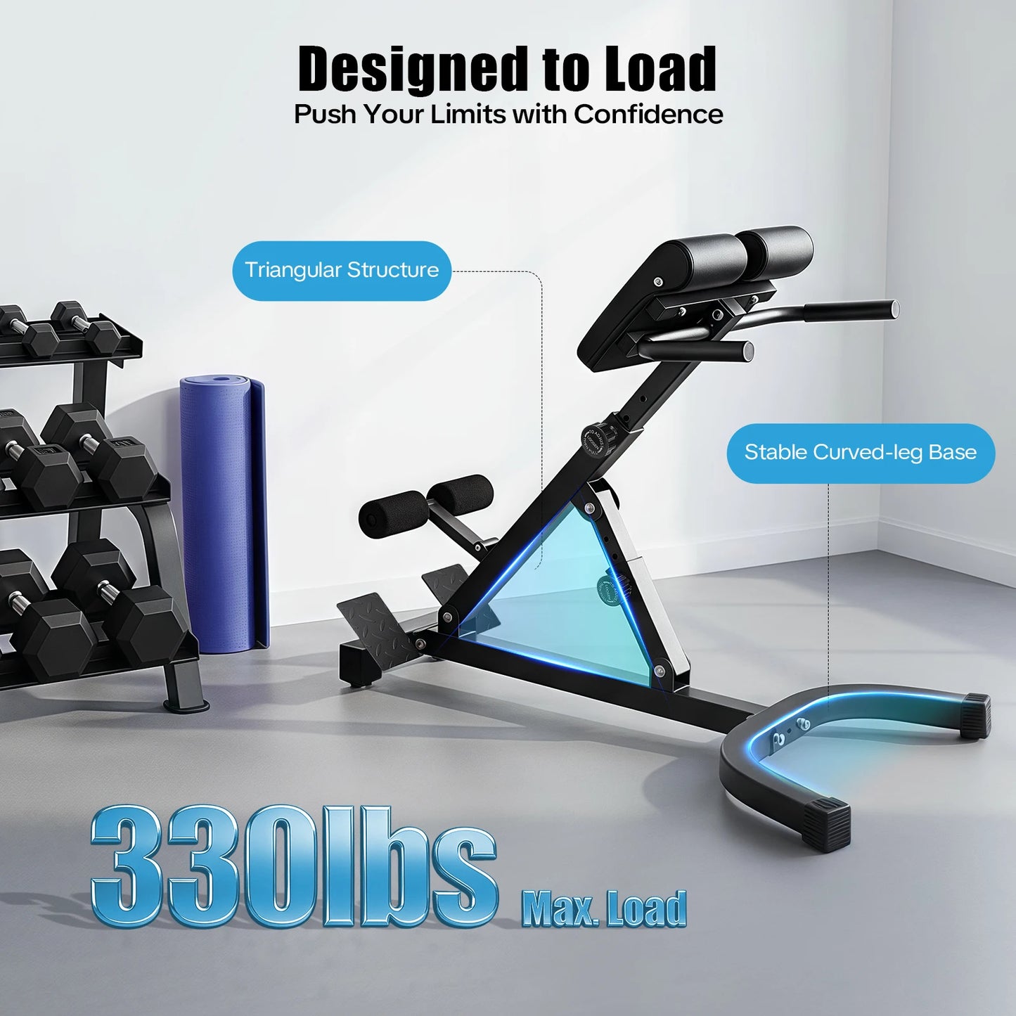 Back Extension Roman Chair Steel Frame Foldable Hyperextension Bench