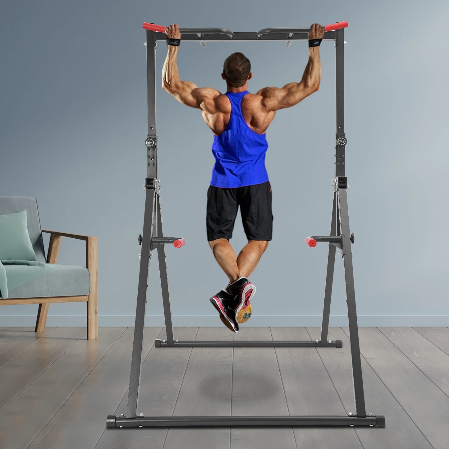 Power Tower Pull Up Bar Dip Station With Height Adjustable Free Standing