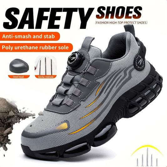 Breathable Lace-Free Safety Shoes for Men, Anti-Smash, Puncture-Resistant