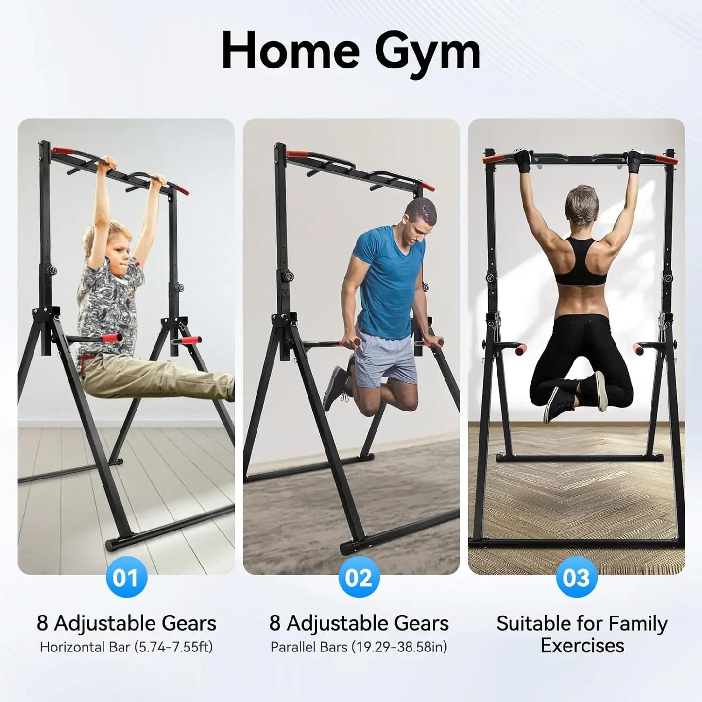 Power Tower Pull Up Bar Dip Station With Height Adjustable Free Standing
