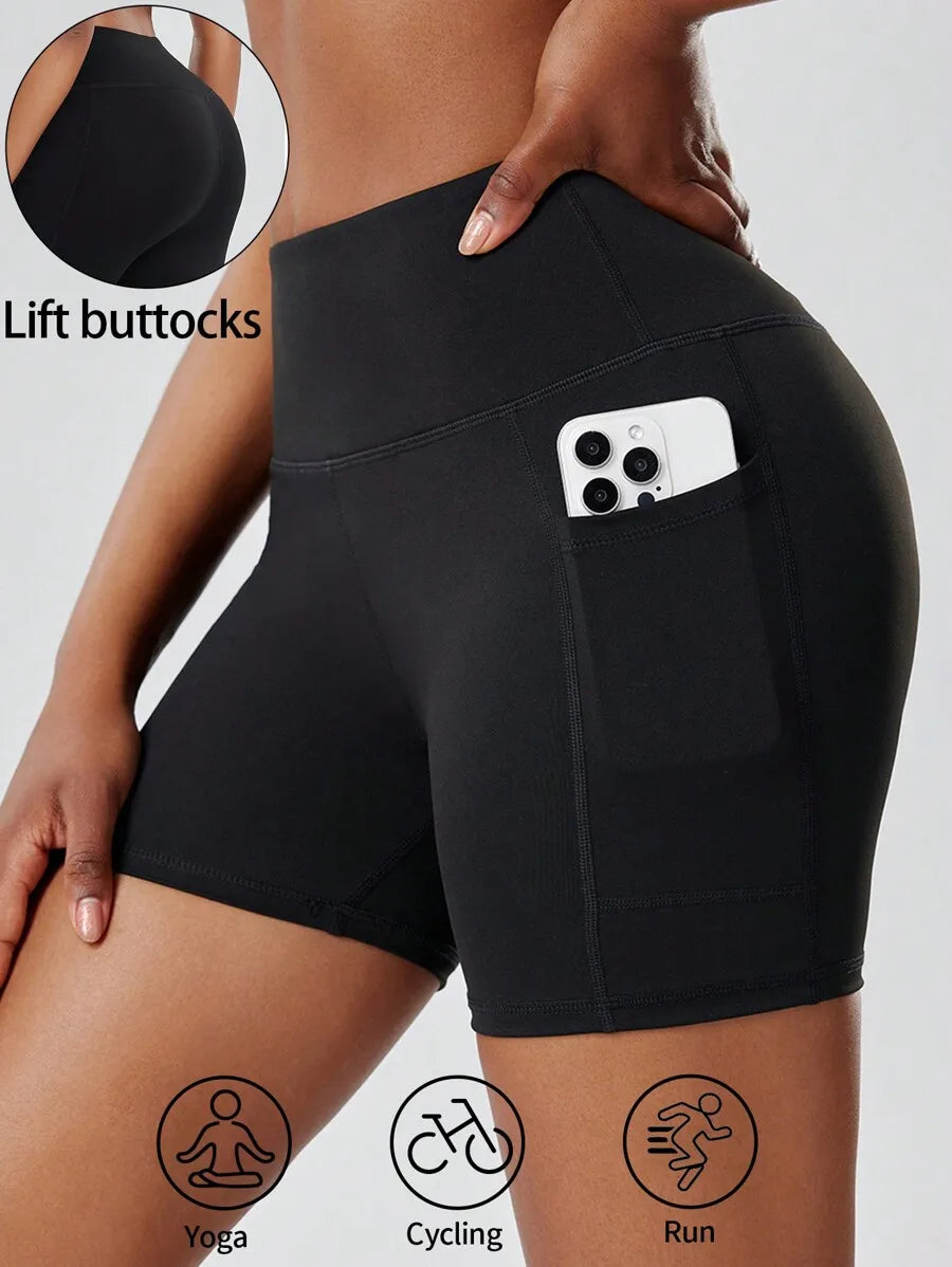 Women's High Waist Yoga Shorts With Pockets For Running