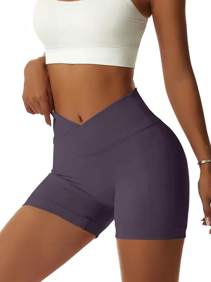 Women Cross Waist High Waisted Biker Shorts For Yoga Running