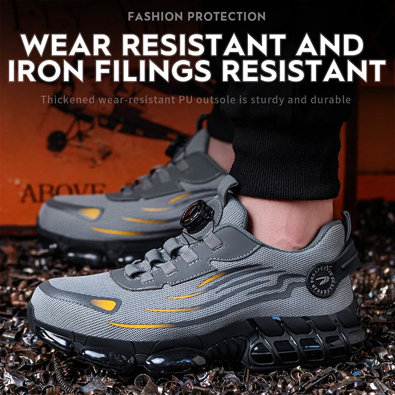 Breathable Lace-Free Safety Shoes for Men, Anti-Smash, Puncture-Resistant